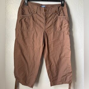 Izod Womens Capri Pants Size 10 Tan 100%‎ Cotton Drawstring Hem Pockets Cargo